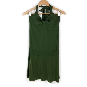 American Eagle Halter Dress Green Jersey Sweetheart Drop Waist Knee Length S